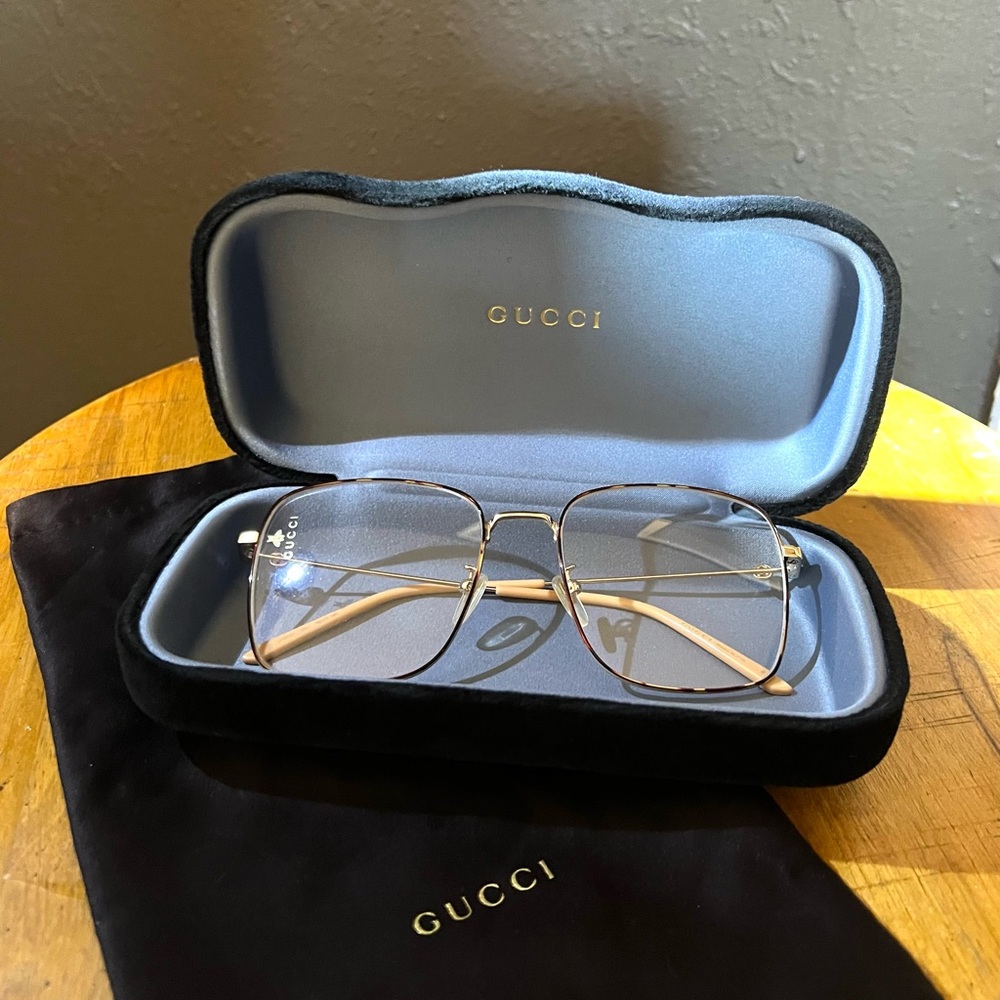 Gucci Tortoise and Gold Square Frame Glasses